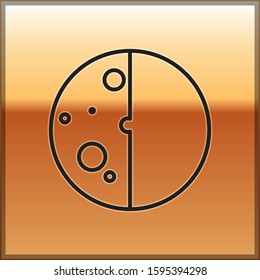 Black line Eclipse of the sun icon isolated on gold background. Total sonar eclipse.  Vector Illustration