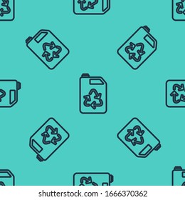 Black line Eco fuel canister icon isolated seamless pattern on green background. Eco bio and barrel. Green environment and recycle.  Vector Illustration