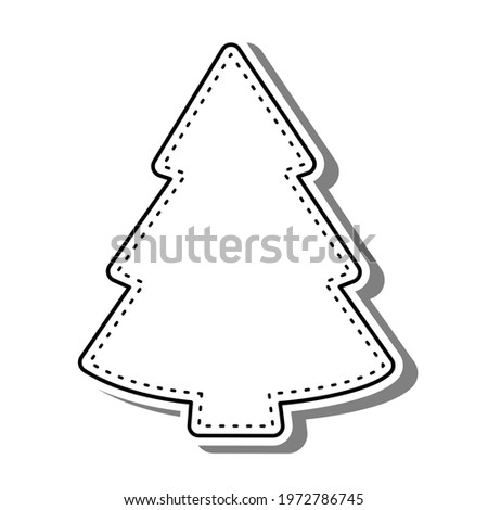 Black line Edge Frame Christmas Tree on white silhouette and gray shadow with copy space. Vector illustration for decoration logo, text, greeting cards and any design.