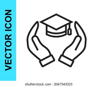 Black line Education grant icon isolated on white background. Tuition fee, financial education, budget fund, scholarship program, graduation hat.  Vector
