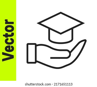 Black Line Education Grant Icon Isolated On White Background. Tuition Fee, Financial Education, Budget Fund, Scholarship Program, Graduation Hat.  Vector