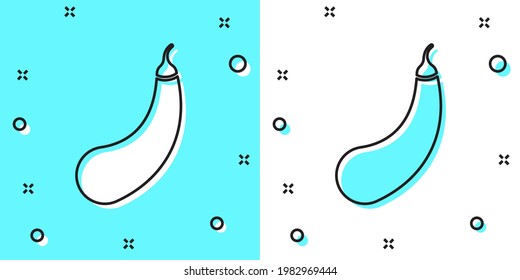Black line Eggplant icon isolated on green and white background. Random dynamic shapes. Vector