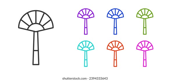 Black line Egyptian fan icon isolated on white background. Set icons colorful. Vector