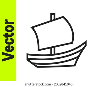 Black line Egyptian ship icon isolated on white background. Egyptian papyrus boat.  Vector