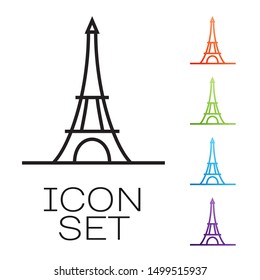 Black line Eiffel tower icon isolated on white background. France Paris landmark symbol. Set icons colorful. Vector Illustration