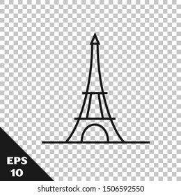 Black line Eiffel tower icon isolated on transparent background. France Paris landmark symbol.  Vector Illustration