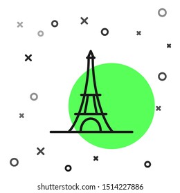 Black line Eiffel tower icon isolated on white background. France Paris landmark symbol.  Vector Illustration