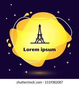 Black line Eiffel tower icon isolated on dark blue background. France Paris landmark symbol. Abstract banner with liquid shapes. Vector Illustration