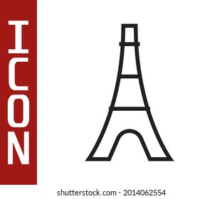 Black line Eiffel tower icon isolated on white background. France Paris landmark symbol.  Vector