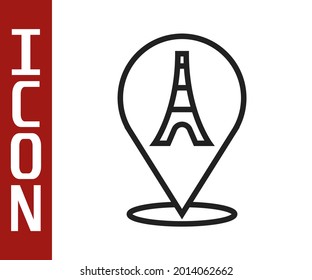 Black line Eiffel tower icon isolated on white background. France Paris landmark symbol.  Vector