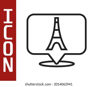 Black line Eiffel tower icon isolated on white background. France Paris landmark symbol.  Vector