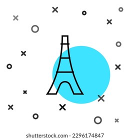 Icono de la torre Eiffel de línea negra aislado en fondo blanco. Símbolo de referencia de Francia en París. Formas dinámicas aleatorias. Vector