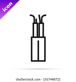 Black line Electric cable icon isolated on white background.  Vector Illustration