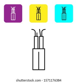 Black line Electric cable icon isolated on white background. Set icons colorful square buttons. Vector Illustration