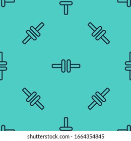 Black line Electric circuit scheme icon isolated seamless pattern on green background. Circuit board.  Vector Illustration