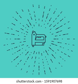 Black line Electric construction stapler icon isolated on green background. Working tool. Abstract circle random dots. Vector Illustration