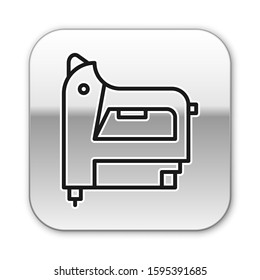 Black line Electric construction stapler icon isolated on white background. Working tool. Silver square button. Vector Illustration
