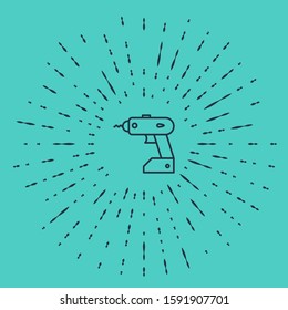 Black line Electric cordless screwdriver icon isolated on green background. Electric drill machine. Repair tool. Abstract circle random dots. Vector Illustration