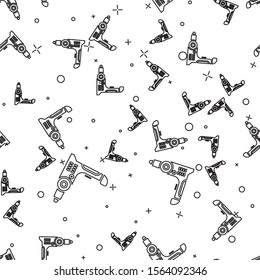 Black line Electric drill machine icon isolated seamless pattern on white background. Repair tool.  Vector Illustration