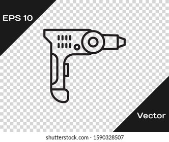 Black line Electric drill machine icon isolated on transparent background. Repair tool.  Vector Illustration