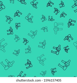 Black line Electric drill machine icon isolated seamless pattern on green background. Repair tool.  Vector Illustration