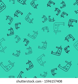 Black line Electric drill machine icon isolated seamless pattern on green background. Repair tool.  Vector Illustration
