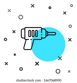 Black line Electric drill machine icon isolated on white background. Repair tool. Random dynamic shapes. Vector Illustration