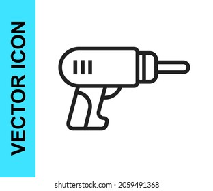 Black line Electric drill machine icon isolated on white background. Repair tool.  Vector