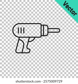 Black line Electric drill machine icon isolated on transparent background. Repair tool.  Vector