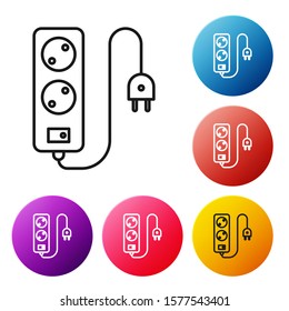 Black line Electric extension cord icon isolated on white background. Power plug socket. Set icons colorful circle buttons. Vector Illustration