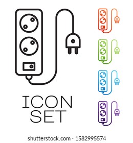 Black line Electric extension cord icon isolated on white background. Power plug socket. Set icons colorful. Vector Illustration