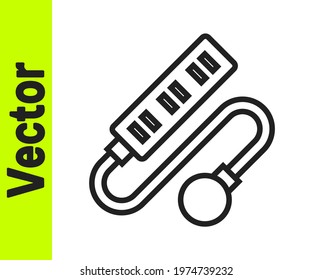 Black line Electric extension cord icon isolated on white background. Power plug socket.  Vector
