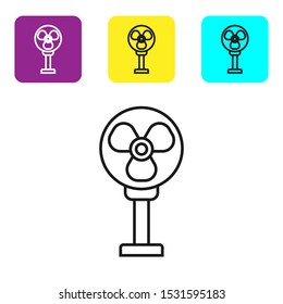 Black line Electric fan icon isolated on white background. Set icons colorful square buttons. Vector Illustration