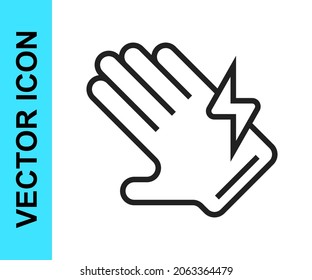 Black line Electric glove icon isolated on white background. Safety gloves, hand protection.  Vector