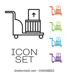 Black line Electric hand truck and boxes icon isolated on white background. Dolly symbol. Set icons colorful. Vector Illustration