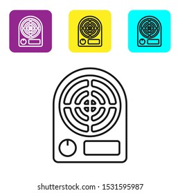 Black line Electric heater icon isolated on white background. Infrared floor heater with remote control. House climate control. Set icons colorful square buttons. Vector Illustration