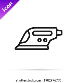 Black line Electric iron icon isolated on white background. Steam iron.  Vector