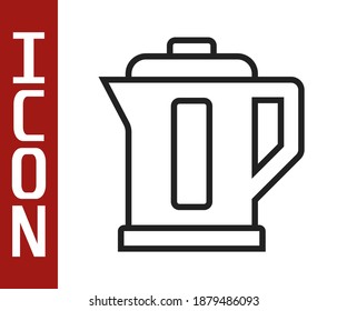 Black line Electric kettle icon isolated on white background. Teapot icon.  Vector