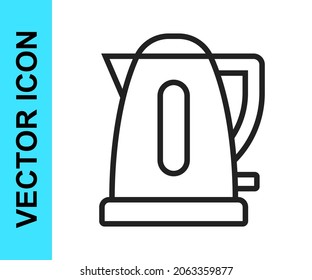 Black line Electric kettle icon isolated on white background. Teapot icon.  Vector