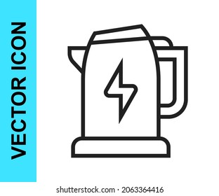 Black line Electric kettle icon isolated on white background. Teapot icon.  Vector
