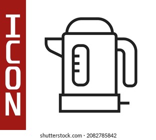 Black line Electric kettle icon isolated on white background. Teapot icon.  Vector