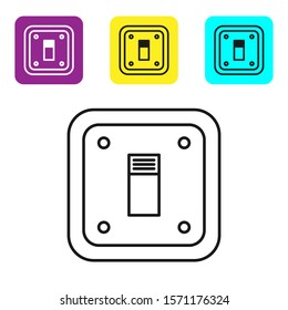 Black line Electric light switch icon isolated on white background. On and Off icon. Dimmer light switch sign. Concept of energy saving. Set icons colorful square buttons. Vector Illustration