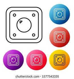 Black line Electric light switch icon isolated on white background. On and Off icon. Dimmer light switch sign. Concept of energy saving. Set icons colorful circle buttons. Vector Illustration