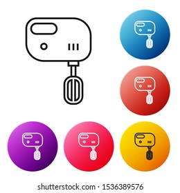 Black line Electric mixer icon isolated on white background. Kitchen blender. Set icons colorful circle buttons. Vector Illustration