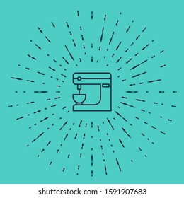 Black line Electric mixer icon isolated on green background. Kitchen blender. Abstract circle random dots. Vector Illustration