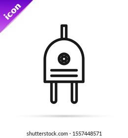 Black line Electric plug icon isolated on white background. Concept of connection and disconnection of the electricity.  Vector Illustration
