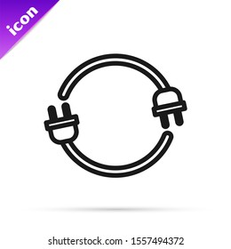Black line Electric plug icon isolated on white background. Concept of connection and disconnection of the electricity.  Vector Illustration