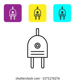 Black line Electric plug icon isolated on white background. Concept of connection and disconnection of the electricity. Set icons colorful square buttons. Vector Illustration