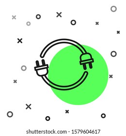 Black line Electric plug icon isolated on white background. Concept of connection and disconnection of the electricity.  Vector Illustration