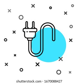 Black line Electric plug icon isolated on white background. Concept of connection and disconnection of the electricity. Random dynamic shapes. Vector Illustration